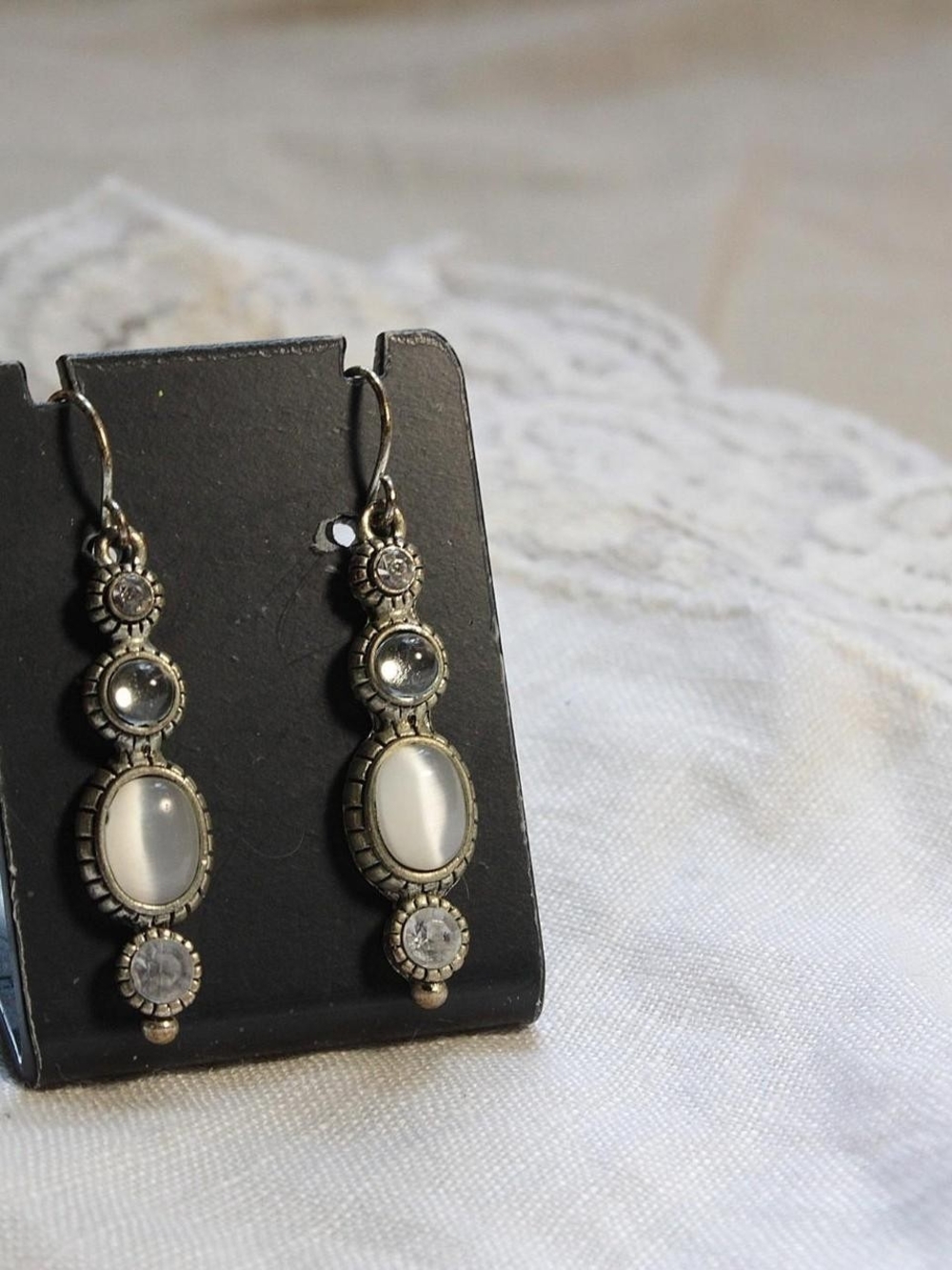 Vintage-Inspired Silver and White Drop Earrings